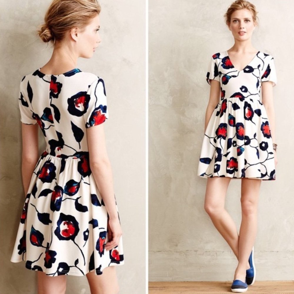 ANTHROPOLOGIE Maeve Painted Poppies Floral Dress EUC sz S